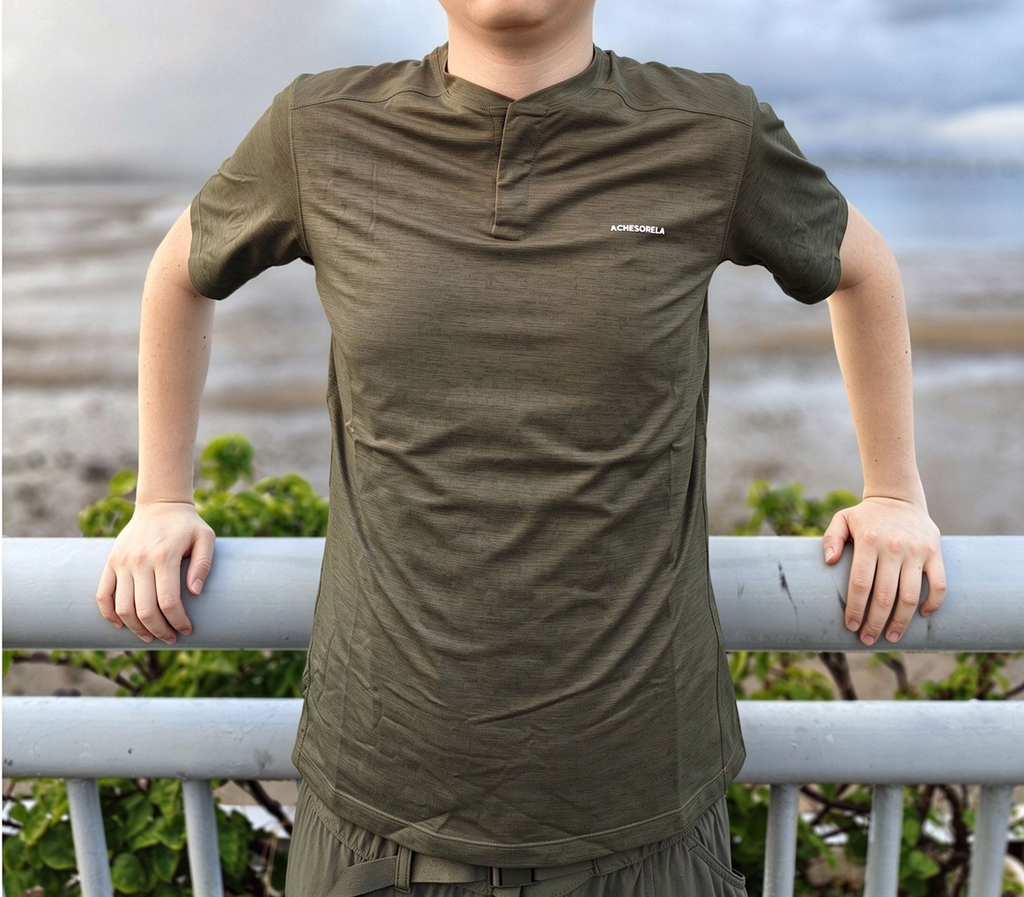 ACHESORELA ELITE Outdoor Quick-Dry Lightweight Men's Henley T-Shirt