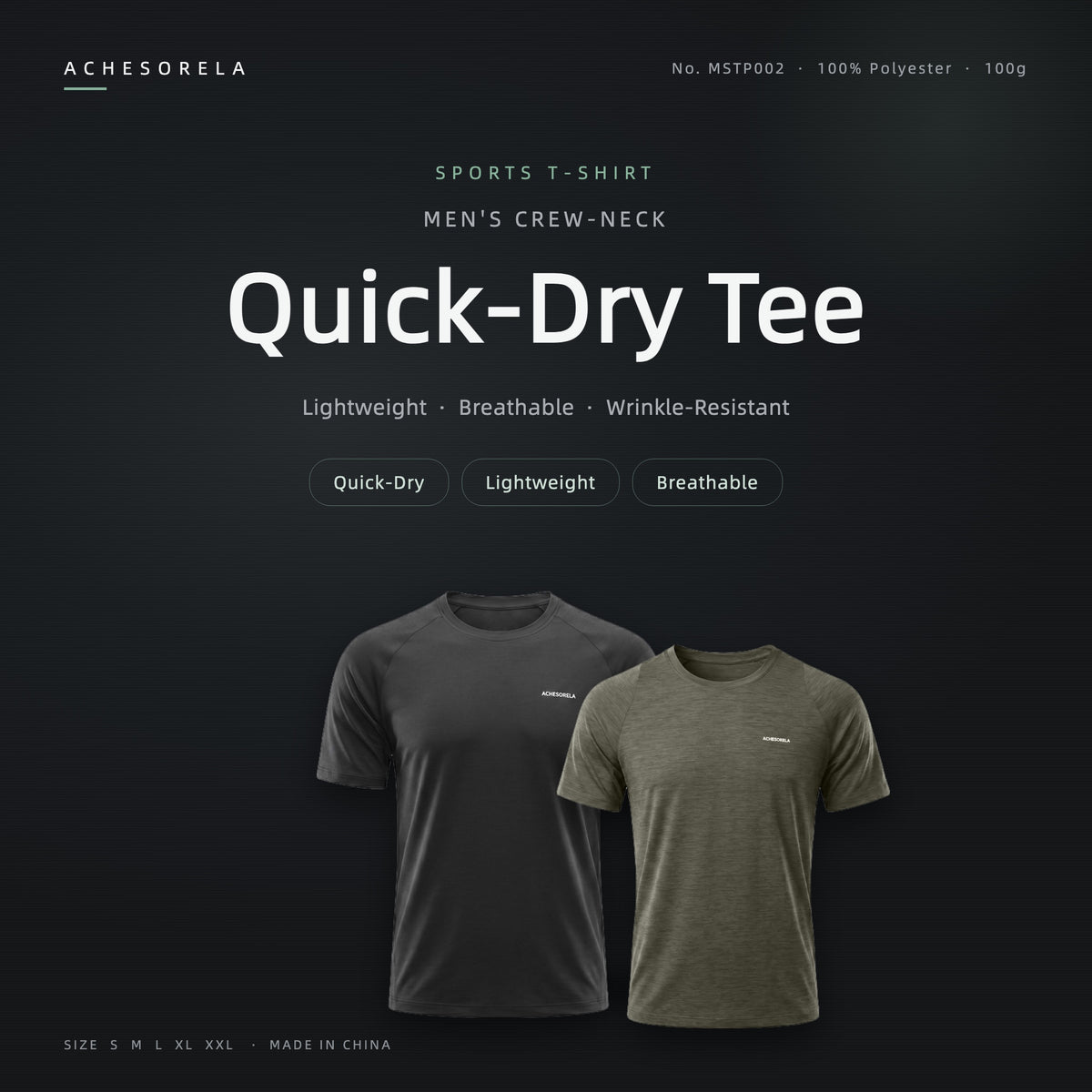 ACHESORELA ELITE Outdoor Quick-Dry Lightweight Men's Crew-Neck T-Shirt