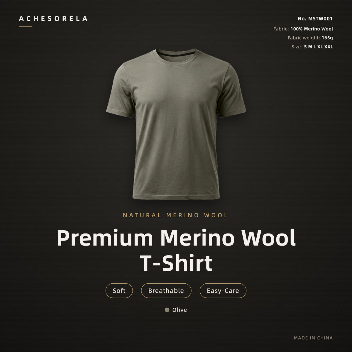ACHESORELA WOOLLEN Merino Wool Outdoor Casual Crew-Neck T-Shirt