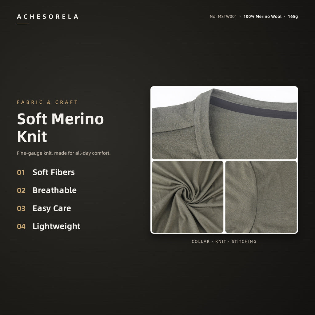 ACHESORELA WOOLLEN Merino Wool Outdoor Casual Crew-Neck T-Shirt