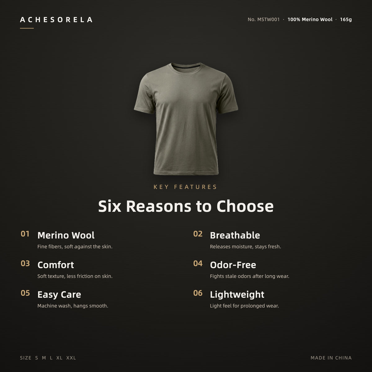 ACHESORELA WOOLLEN Merino Wool Outdoor Casual Crew-Neck T-Shirt